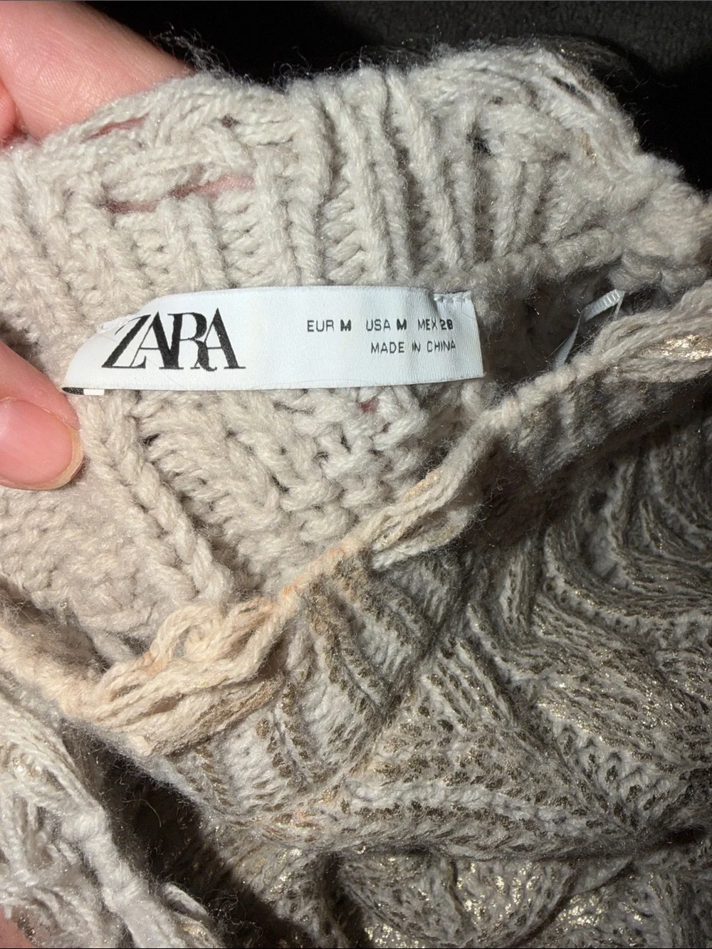 Zara Cropped Cable-Knit Sweater in Light Taupe